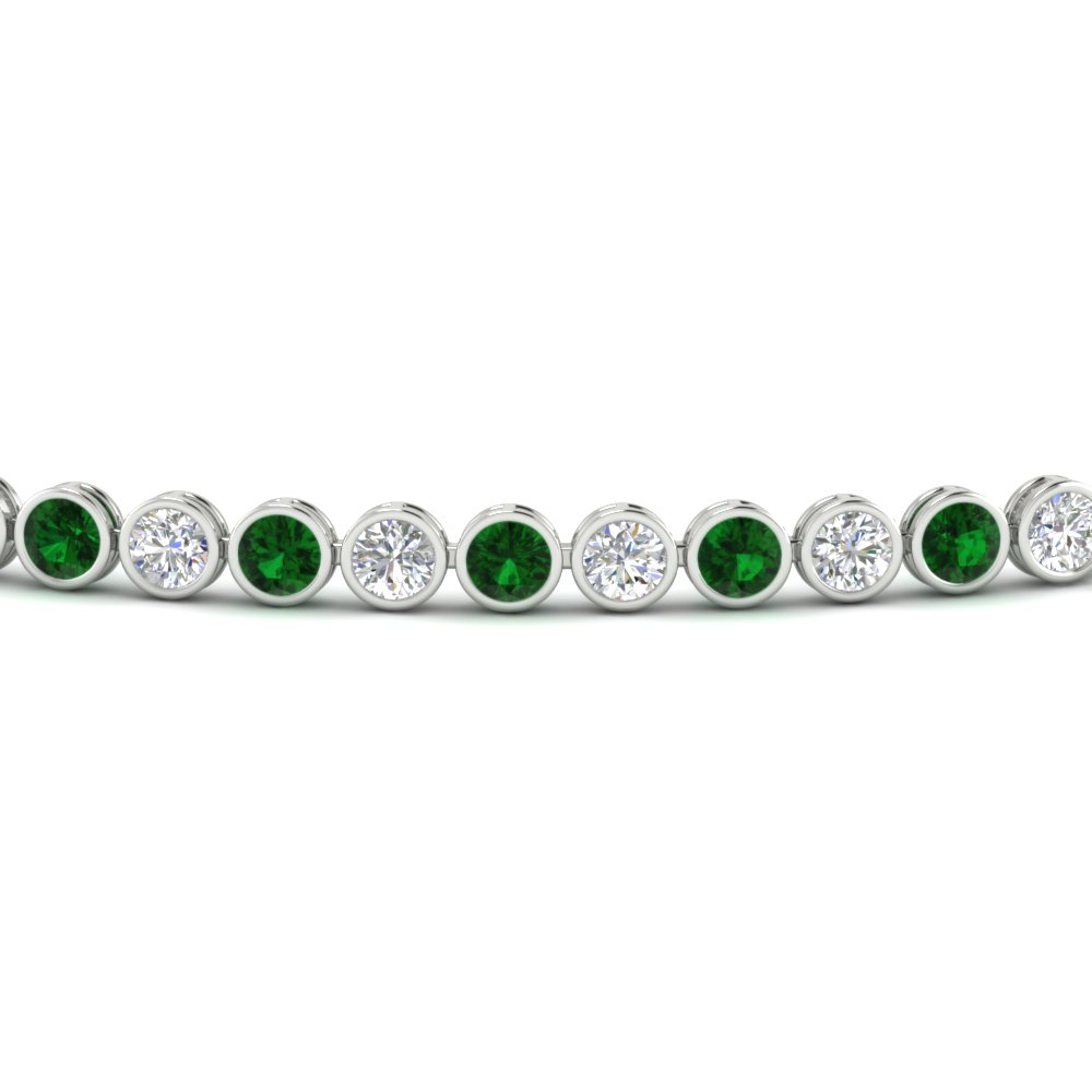 2.70 Ct. Diamond Bezel Set Tennis Bracelet with 14K White Gold Green Emerald